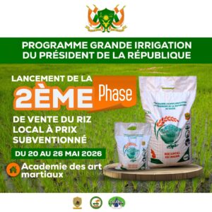 Deuxième phase de vente du riz local à prix subventionné du 20 au 26 mai 2026.